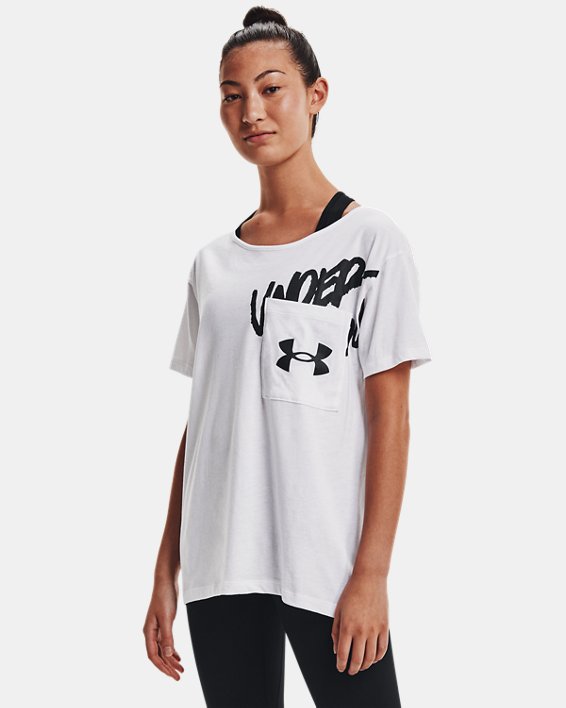 Women's UA Oversized Wordmark Graphic T-Shirt, White, pdpMainDesktop image number 0